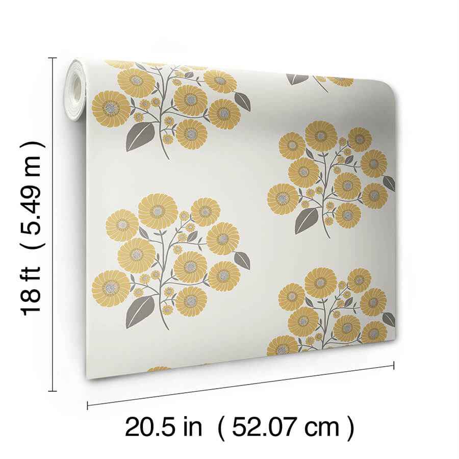 Mustard Grey Strawflower Peel and Stick Wallpaper - York Wallcoverings - JHS5031 - York Wallcoverings Wallpaper