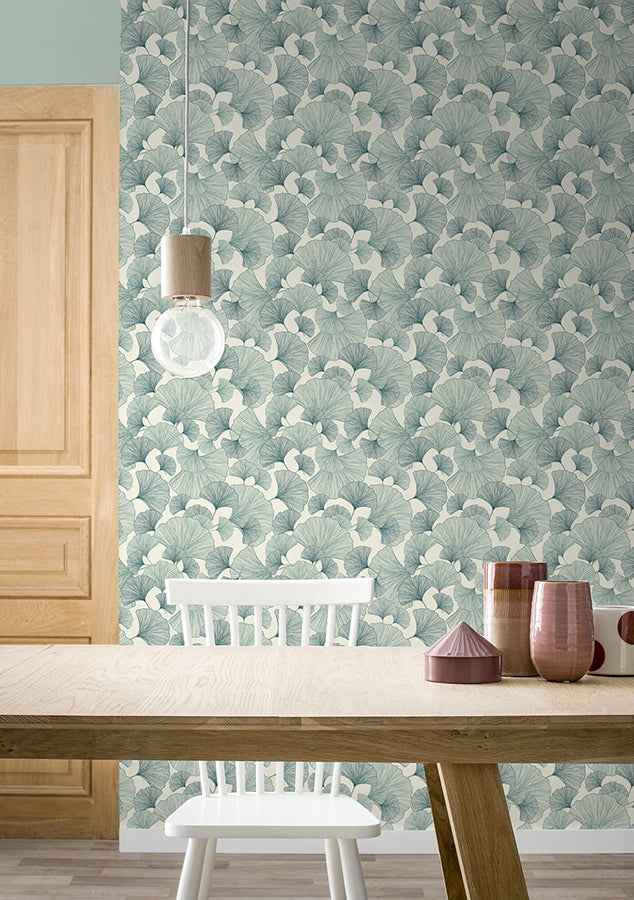 Waft Teal Ginkgo Wallpaper - York Wallcoverings - RH407662 - York Wallcoverings Wallpaper