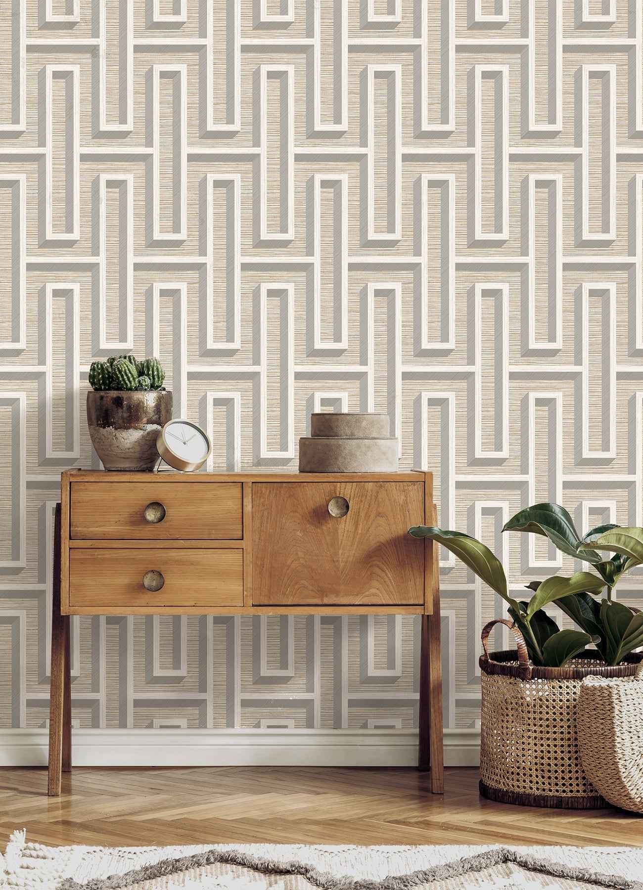 Henley Taupe Geometric Grasscloth Wallpaper - York Wallcoverings - 4125-26725 - York Wallcoverings Wallpaper