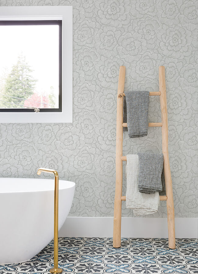periwinkle-light-grey-textured-floral-wallpaper-york-wallcoverings-4120-26036 - York Wallcoverings Wallpaper