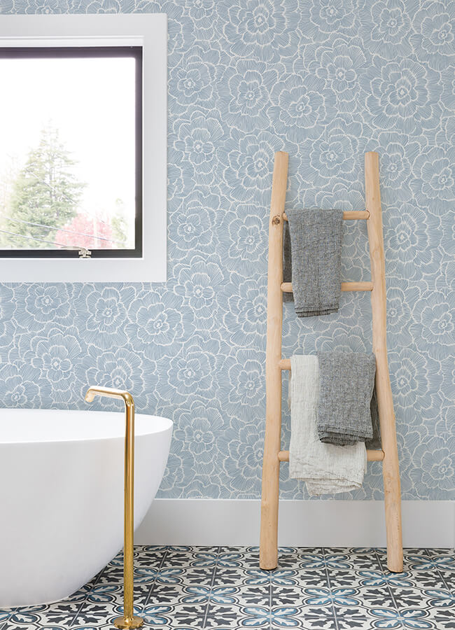 periwinkle-blue-textured-floral-wallpaper-york-wallcoverings-4120-26039 - York Wallcoverings Wallpaper