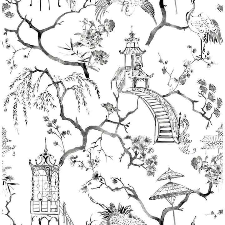 Serena Charcoal Chinoiserie Wallpaper - York Wallcoverings - 4120-26809 - York Wallcoverings Wallpaper