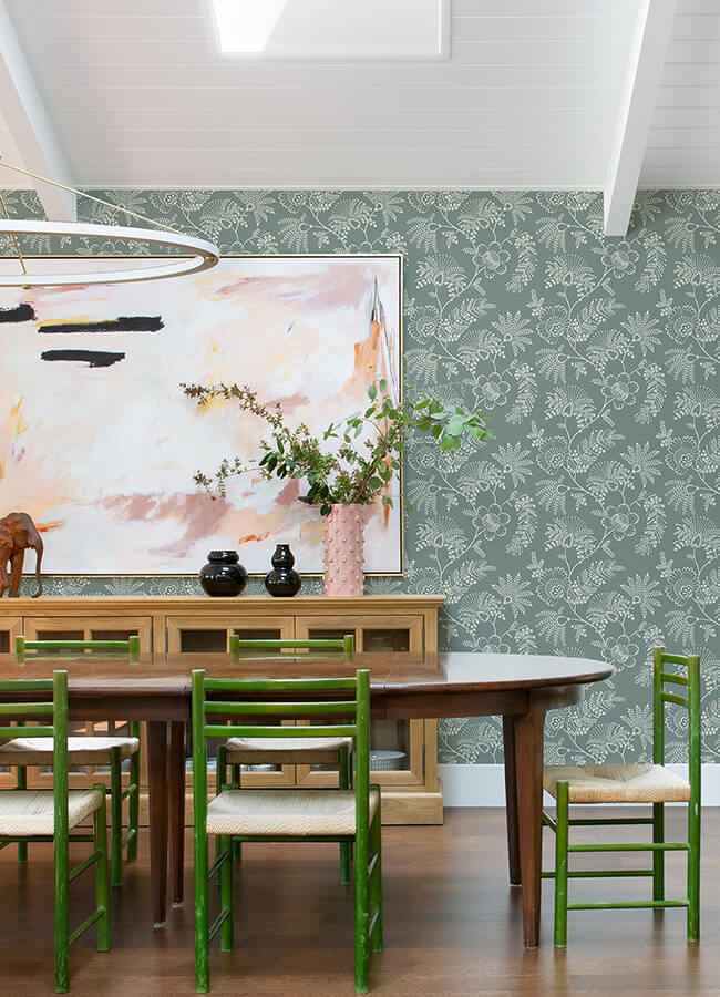 Maeve Sea Green Jacobean Trail Wallpaper - York Wallcoverings - 4120-26824 - York Wallcoverings Wallpaper