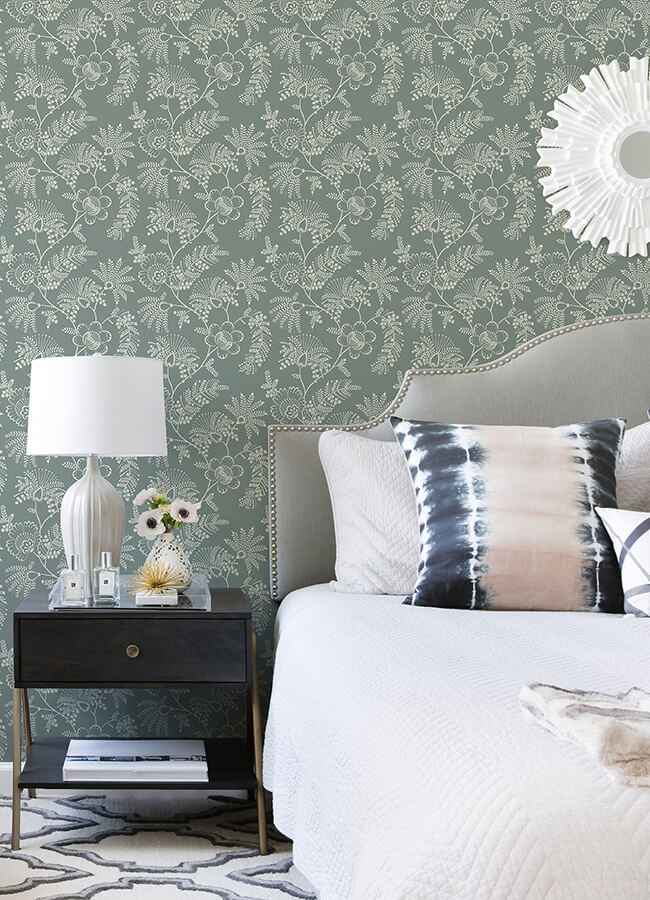 Maeve Sea Green Jacobean Trail Wallpaper - York Wallcoverings - 4120-26824 - York Wallcoverings Wallpaper