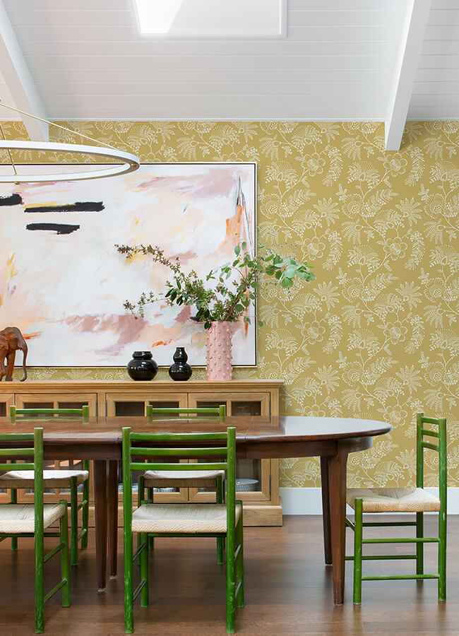 Maeve Mustard Jacobean Trail Wallpaper - York Wallcoverings - 4120-26826 - York Wallcoverings Wallpaper