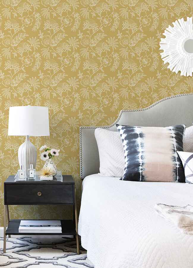 Maeve Mustard Jacobean Trail Wallpaper - York Wallcoverings - 4120-26826 - York Wallcoverings Wallpaper