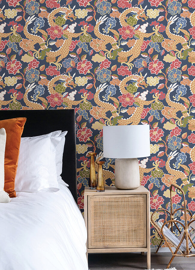yanci-orange-dragon-wallpaper-york-wallcoverings-4120-72007 - York Wallcoverings Wallpaper