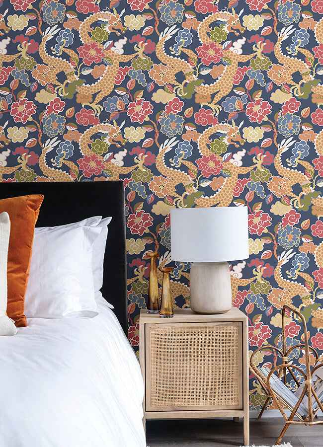 Yanci Orange Dragon Wallpaper - York Wallcoverings - 4120-72007 - York Wallcoverings Wallpaper