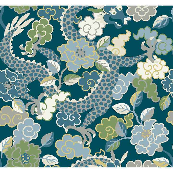 Yanci Teal Dragon Wallpaper - York Wallcoverings - 4120-72008