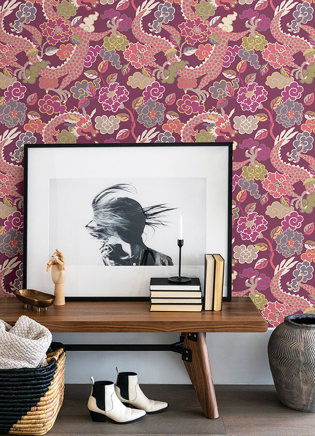 yanci-plum-dragon-wallpaper-york-wallcoverings-4120-72009 - York Wallcoverings Papel pintado