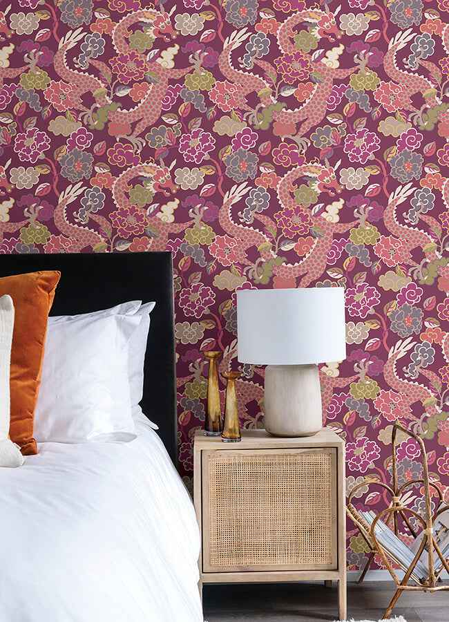 Yanci Plum Dragon Wallpaper - York Wallcoverings - 4120-72009 - York Wallcoverings Wallpaper
