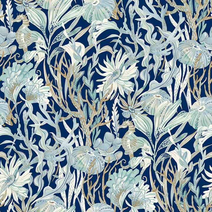 Kelp Garden Navy Tropical Reef Wallpaper - York Wallcoverings - 4071-71001