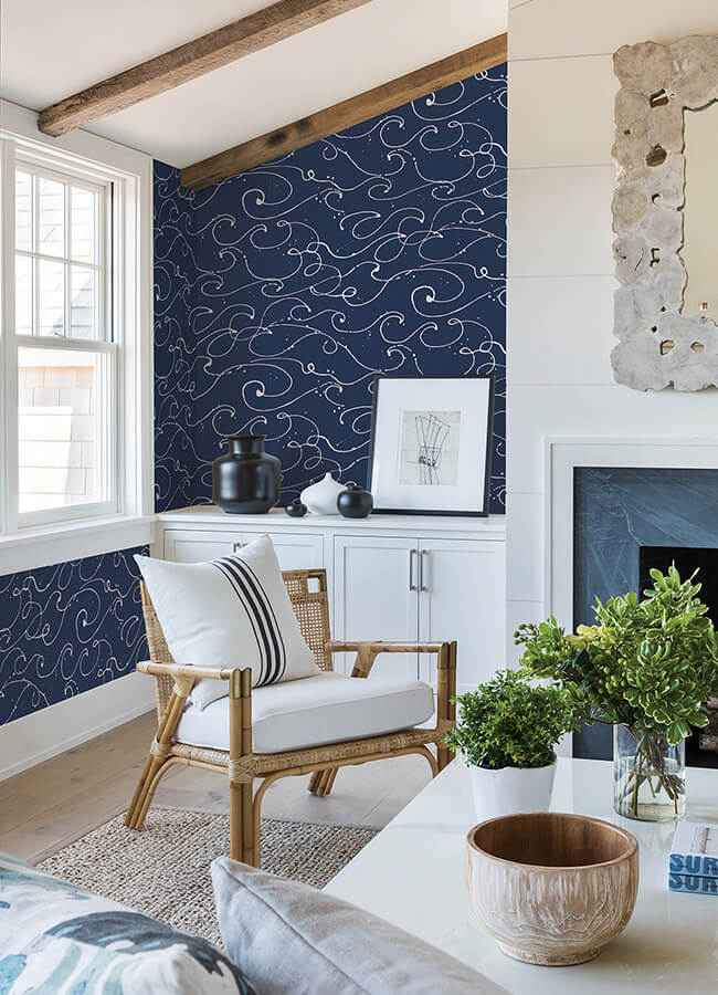 Kuroshio Navy Ocean Wave Wallpaper - York Wallcoverings - 4071-71004 - York Wallcoverings Wallpaper