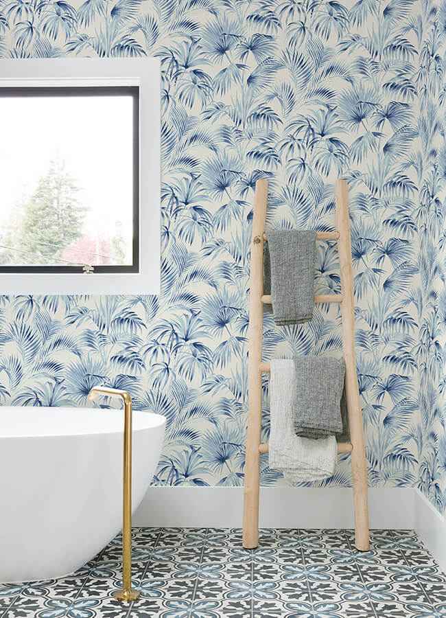 Manaus Blue Palm Frond Wallpaper - York Wallcoverings - 4071-71016 - York Wallcoverings Wallpaper