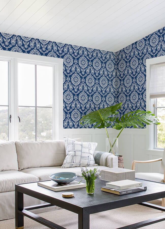 helm-damask-navy-floral-medallion-wallpaper-york-wallcoverings-4071-71018 - York Wallcoverings Papel pintado