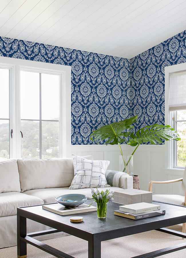 Helm Damask Navy Floral Medallion Wallpaper - York Wallcoverings - 4071-71018 - York Wallcoverings Wallpaper
