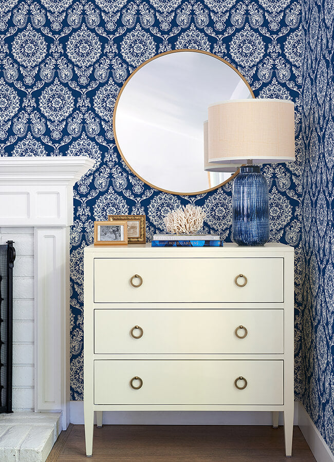 helm-damask-navy-floral-medallion-wallpaper-york-wallcoverings-4071-71018 - York Wallcoverings Papel pintado