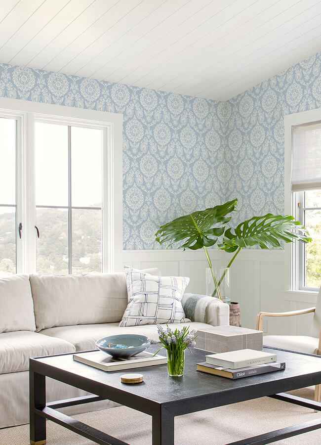 Helm Damask Light Blue Floral Medallion Wallpaper - York Wallcoverings - 4071-71019 - York Wallcoverings Wallpaper