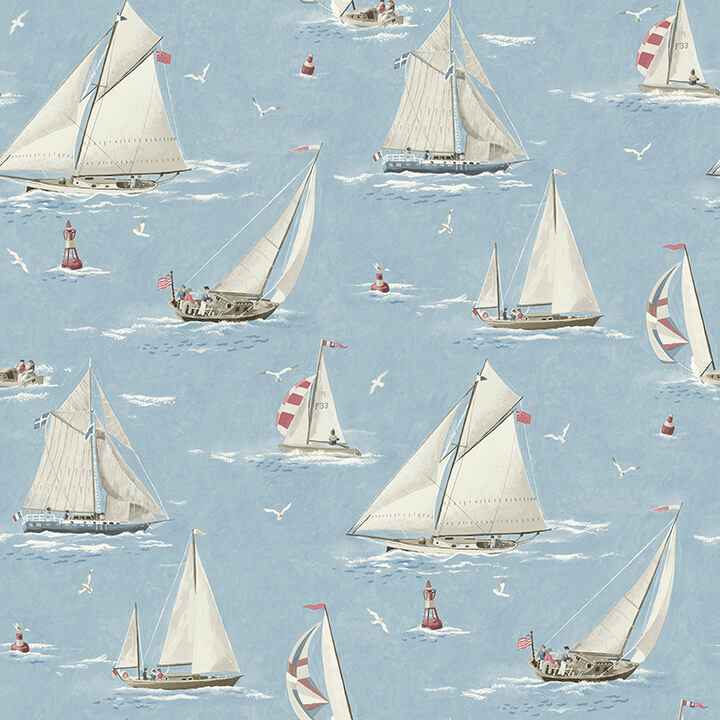 Leeward Light Blue Sailboat Wallpaper - York Wallcoverings - 4071-71034 - York Wallcoverings Wallpaper