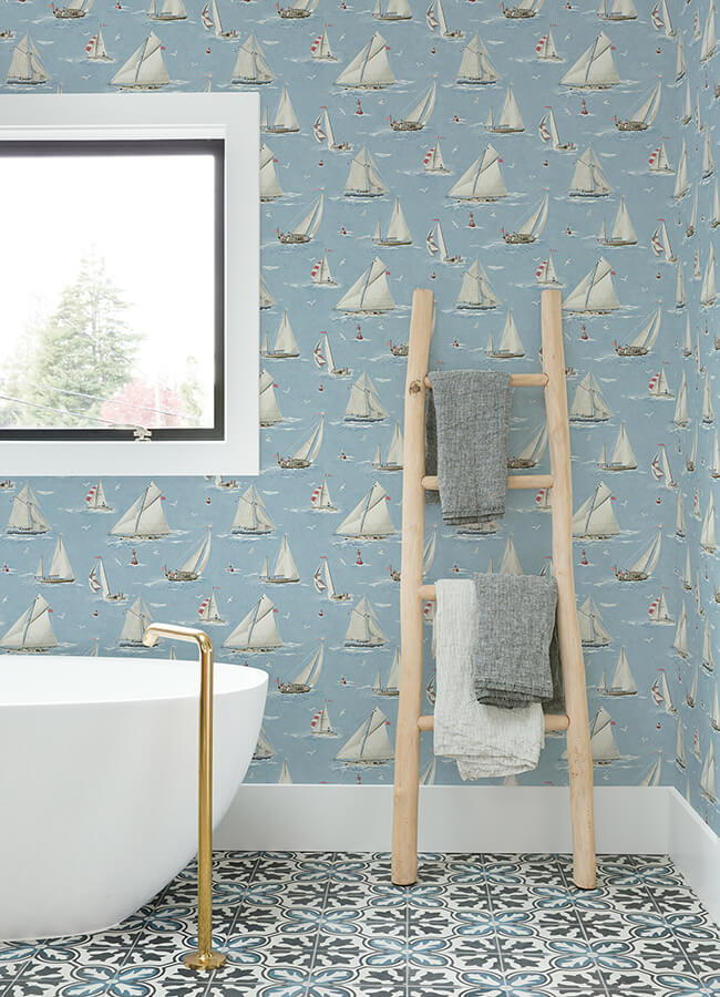 leeward-light-blue-sailboat-wallpaper-york-wallcoverings-4071-71034 - York Wallcoverings Papel pintado