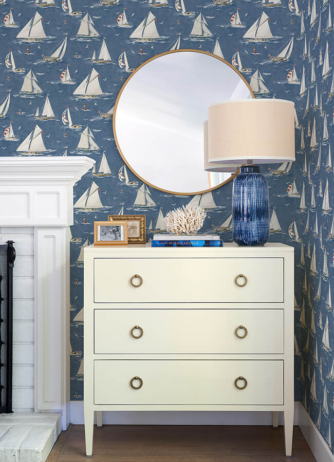 leeward-navy-sailboat-wallpaper-york-wallcoverings-4071-71035 - York Wallcoverings Papel pintado