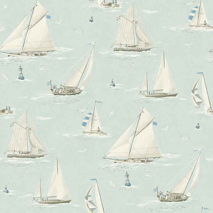 Leeward Aqua Sailboat Wallpaper - York Wallcoverings - 4071-71037