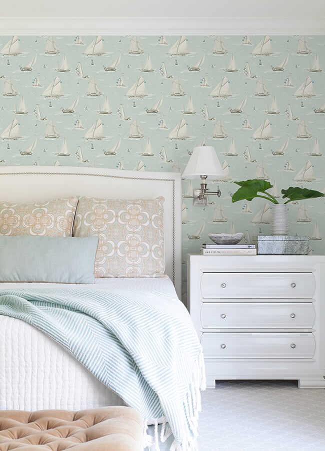leeward-aqua-sailboat-wallpaper-york-wallcoverings-4071-71037 - York Wallcoverings Papel pintado