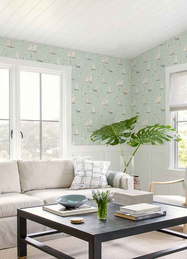 Leeward Aqua Sailboat Wallpaper - York Wallcoverings - 4071-71037 - York Wallcoverings Wallpaper