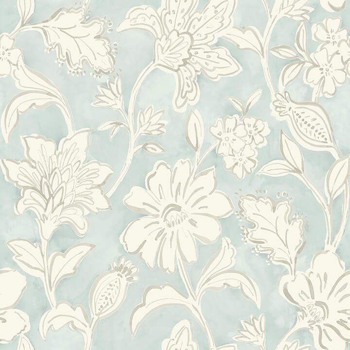 plumeria-aqua-floral-trail-wallpaper-york-wallcoverings-4071-71038 - York Wallcoverings Papel pintado