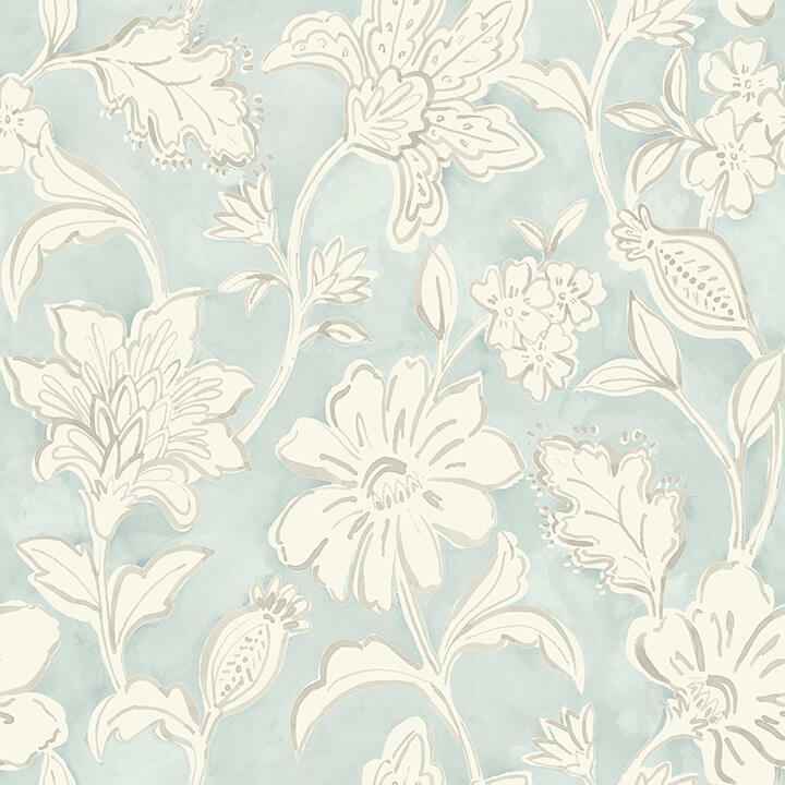 Plumeria Aqua Floral Trail Wallpaper - York Wallcoverings - 4071-71038