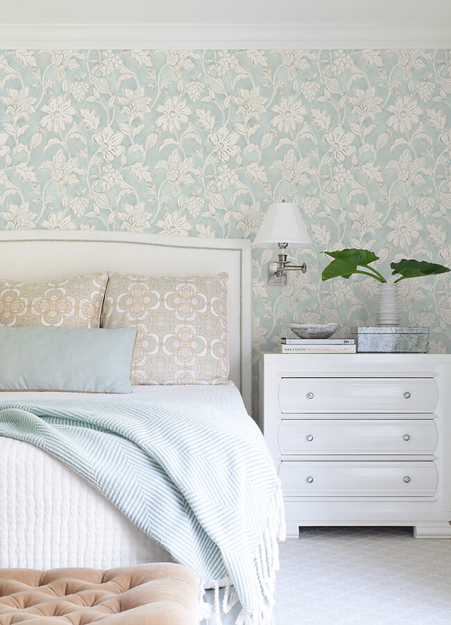 plumeria-aqua-floral-trail-wallpaper-york-wallcoverings-4071-71038 - York Wallcoverings Papel pintado