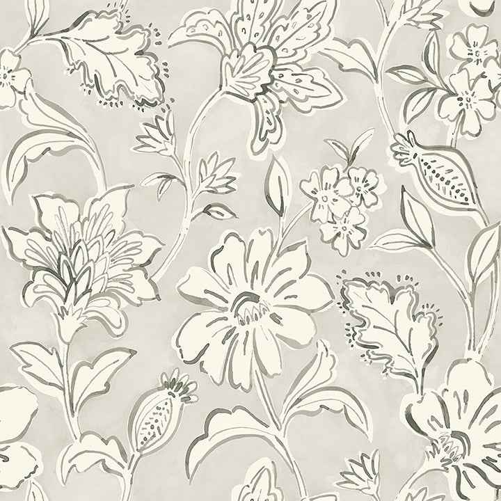 Plumeria Grey Floral Trail Wallpaper - York Wallcoverings - 4071-71039