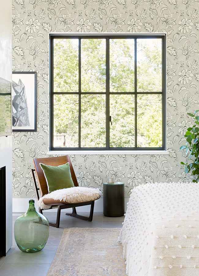 Plumeria Grey Floral Trail Wallpaper - York Wallcoverings - 4071-71039 - York Wallcoverings Wallpaper