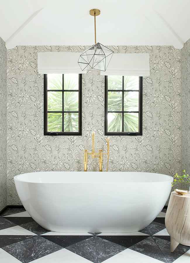 Plumeria Grey Floral Trail Wallpaper - York Wallcoverings - 4071-71039 - York Wallcoverings Wallpaper