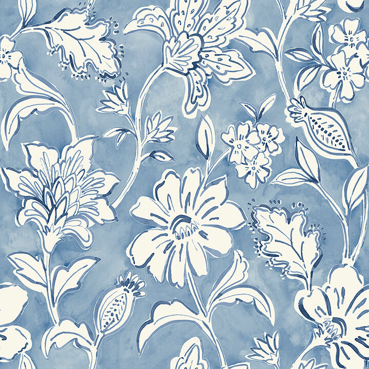 plumeria-blue-floral-trail-wallpaper-york-wallcoverings-4071-71040 - York Wallcoverings Papel pintado