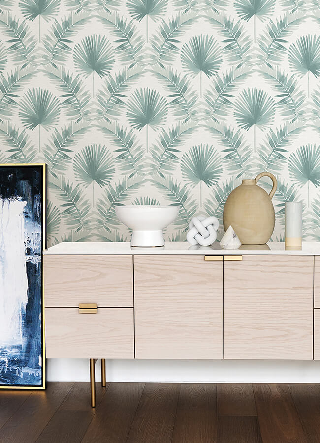 calla-teal-painted-palm-wallpaper-york-wallcoverings-4121-26912 - York Wallcoverings Papel pintado