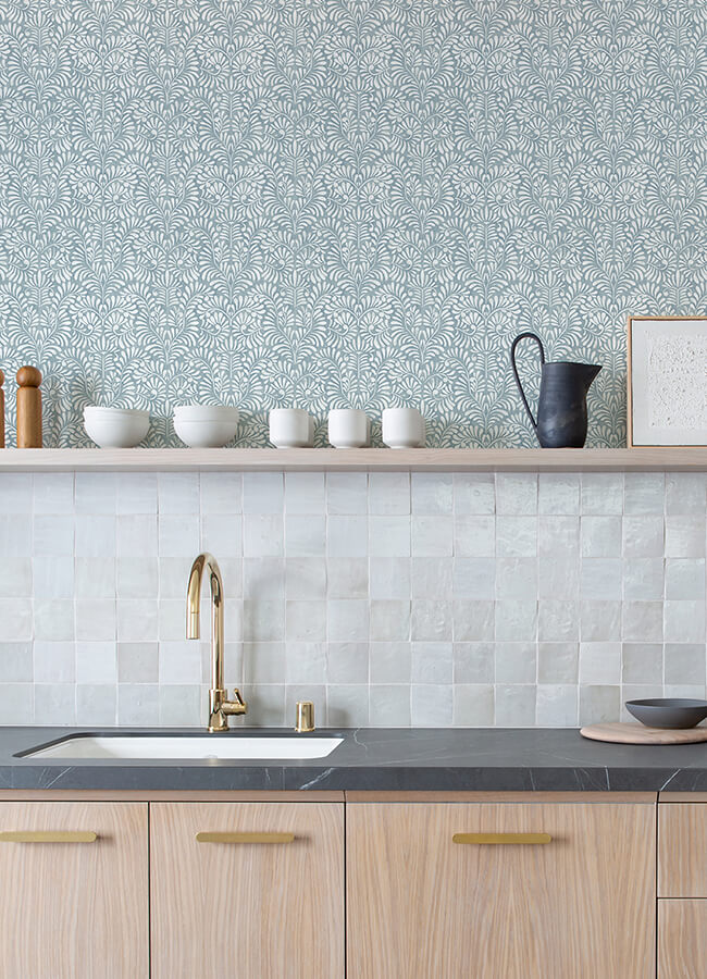 elma-sky-blue-fiddlehead-wallpaper-york-wallcoverings-4121-26918 - York Wallcoverings Wallpaper