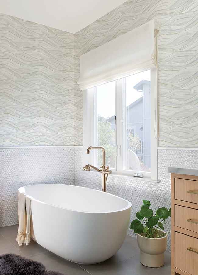 Dorea Light Blue Striated Waves Wallpaper - York Wallcoverings - 4121-26925 - York Wallcoverings Wallpaper