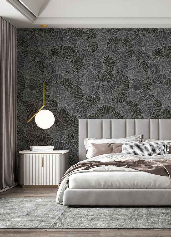 Petals Charcoal Grey Wall Mural - York Wallcoverings - ASTM5050 - York Wallcoverings Wallpaper