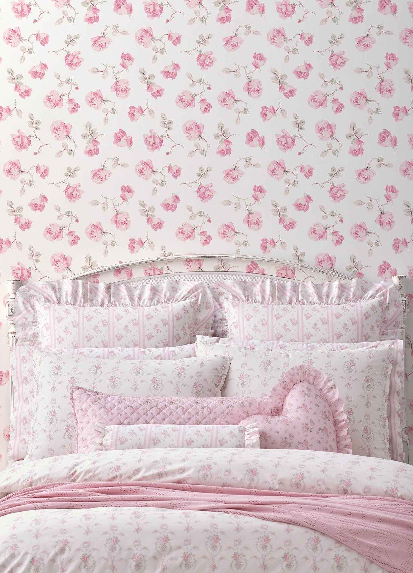 Ribbon Rosa Chateau Rose Loose Roses Wallpaper - York Wallcoverings - AST6084 - York Wallcoverings Wallpaper