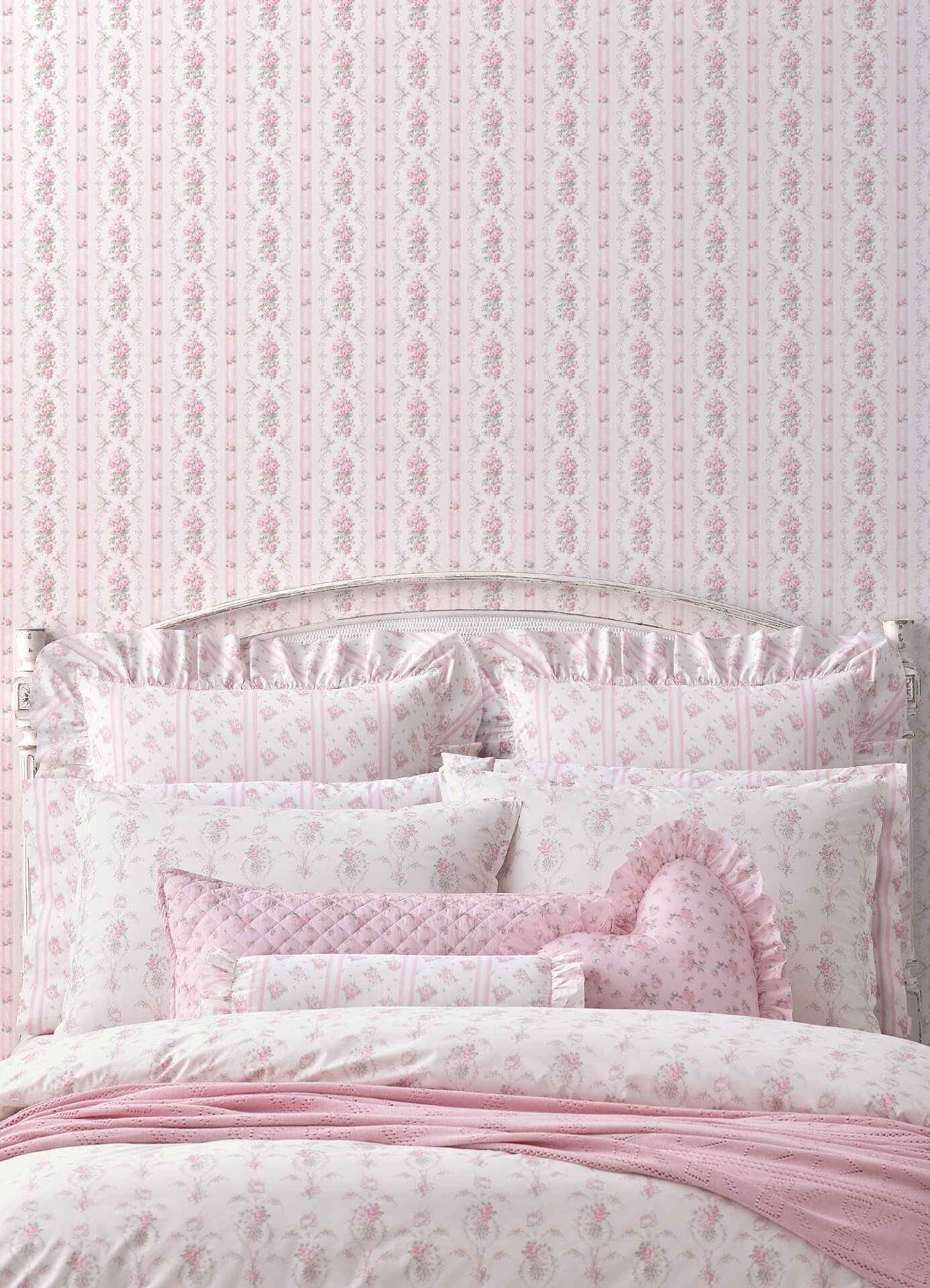 Dreamy Days Pink Parfait Stripe & Floral Wallpaper - York Wallcoverings - AST6086 - York Wallcoverings Wallpaper