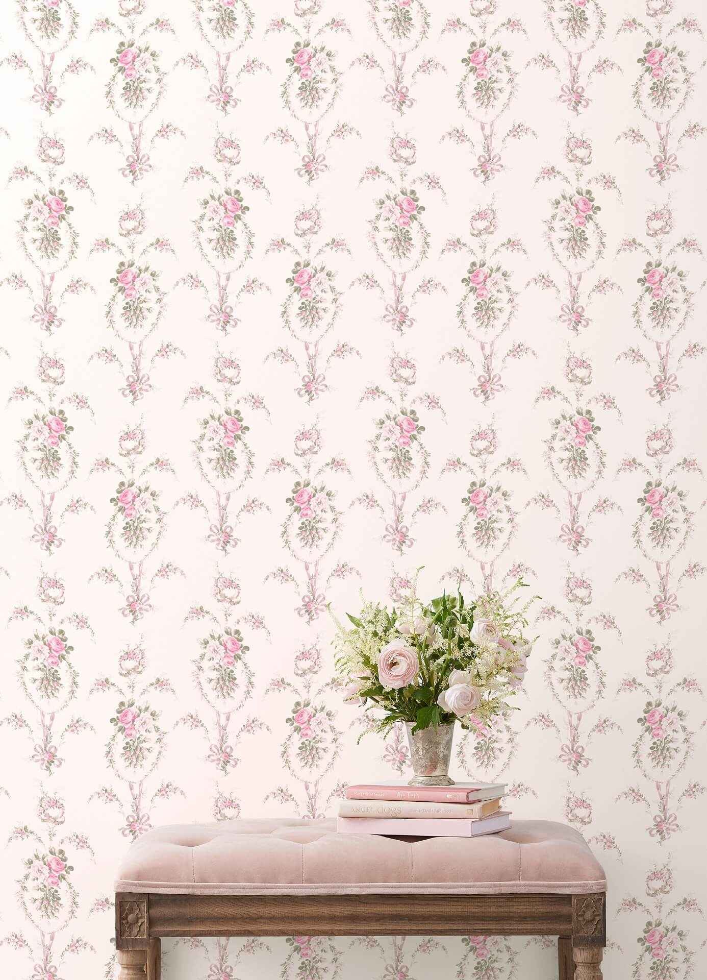 Rose Cheeks Party Pink Floral Cluster Wallpaper - York Wallcoverings - AST6088 - York Wallcoverings Wallpaper