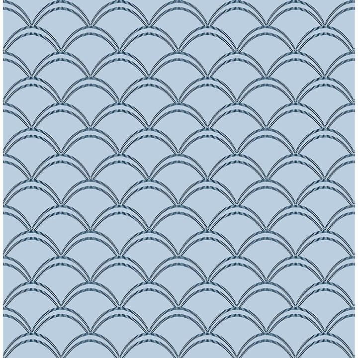 Blue Deco Wave Peel and Stick Wallpaper - York Wallcoverings - NUS4908 - York Wallcoverings Wallpaper