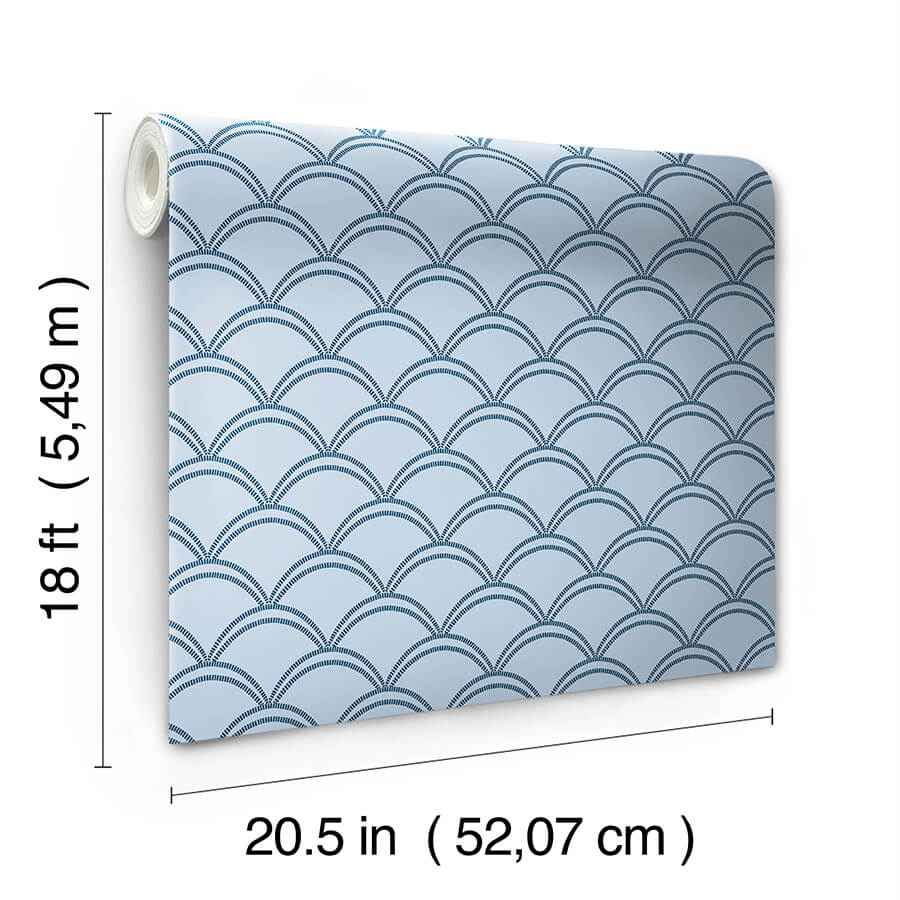 Blue Deco Wave Peel and Stick Wallpaper - York Wallcoverings - NUS4908 - York Wallcoverings Wallpaper