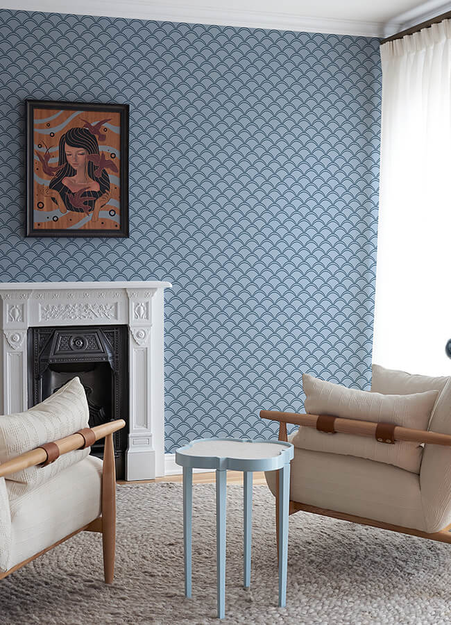 Blue Deco Wave Peel and Stick Wallpaper - York Wallcoverings - NUS4908 - York Wallcoverings Wallpaper