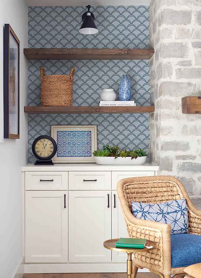 Blue Deco Wave Peel and Stick Wallpaper - York Wallcoverings - NUS4908 - York Wallcoverings Wallpaper