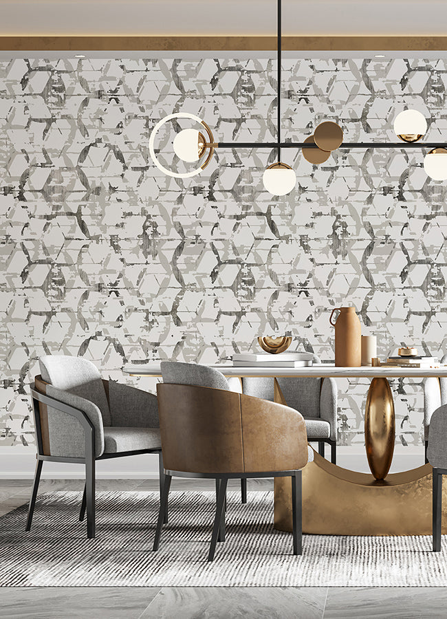 hex-a-gone-dove-grey-wall-mural-york-wallcoverings-astm5039 - York Wallcoverings Wallpaper
