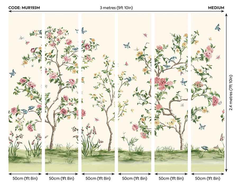 Pink Chinoiserie Floral Tree Wall Mural - York Wallcoverings - MUR193M - York Wallcoverings Wallpaper