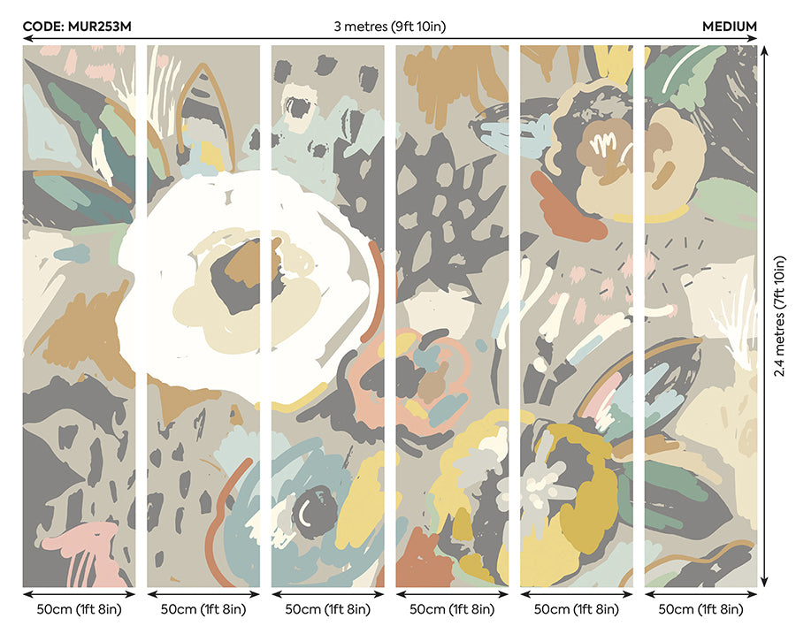 Neutral Abstract Floral Wall Mural - York Wallcoverings - MUR253M - York Wallcoverings Wallpaper