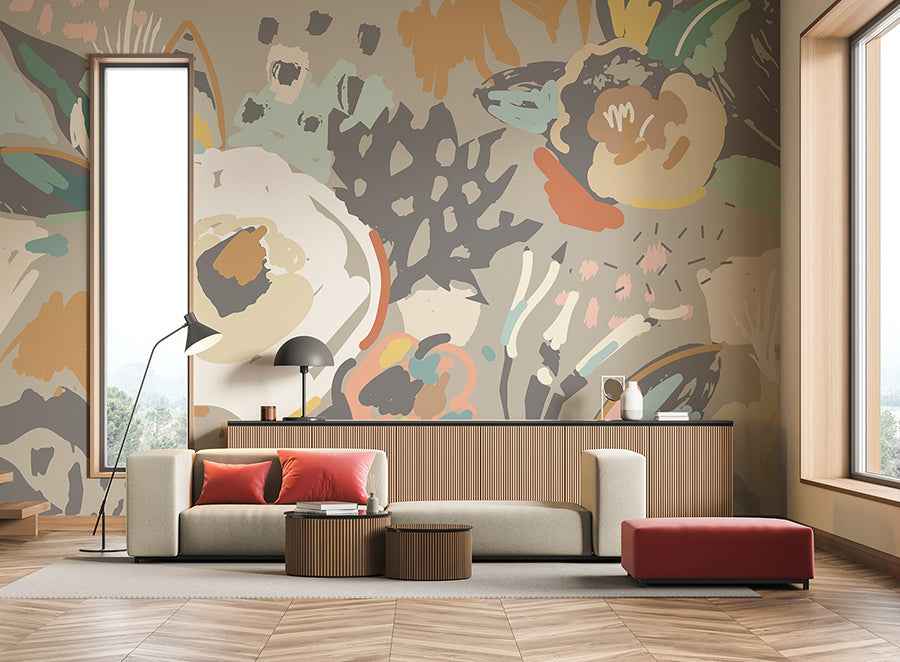 Neutral Abstract Floral Wall Mural - York Wallcoverings - MUR253M - York Wallcoverings Wallpaper
